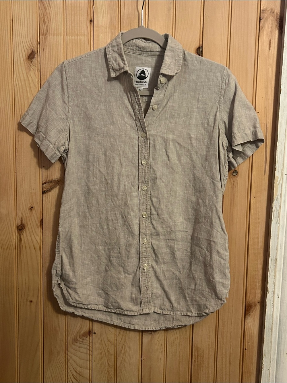 Tradlands Linen Short Sleeve Button Down Shirt Womens S Tan Made in USA